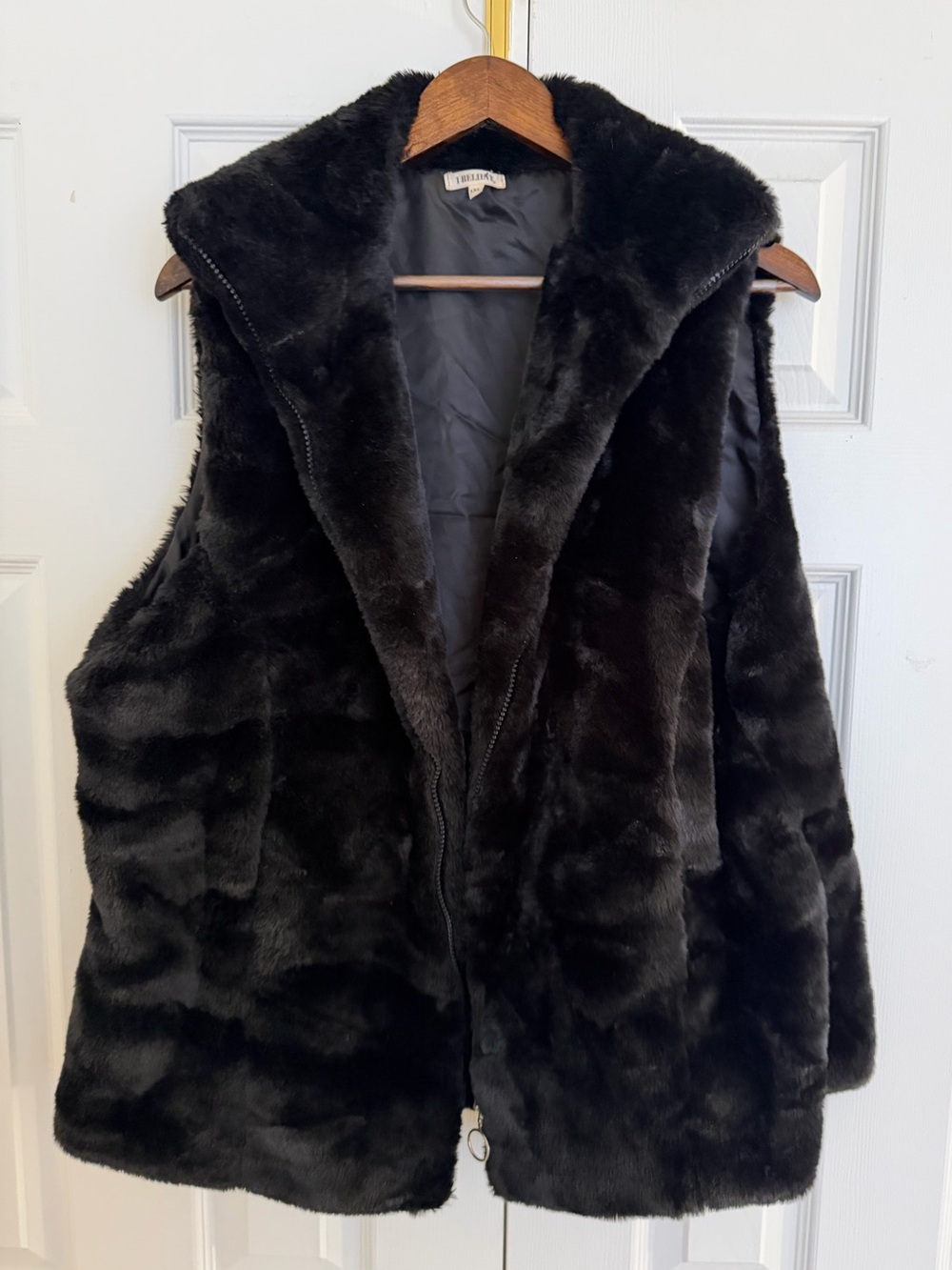 Faux Fur Hooded Vest - Black